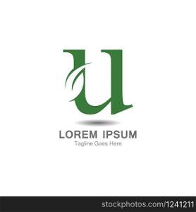 U Letter logo with leaf concept template design