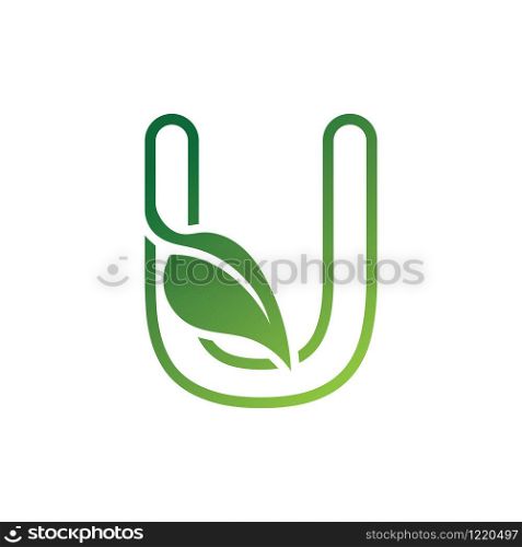 U Letter with leaf logo or symbol concept template design