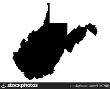 U.S. state of West Virginia Map Silhouette Vector illustration Eps 10.. West Virginia Map SilhouetteVector illustration Eps 10