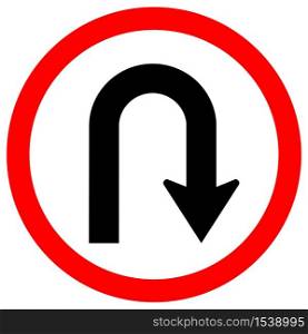 U-Turn Right Traffic Road Sign Isolate On White Background,Vector Illustration EPS.10