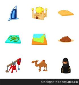 UAE country icons set. Cartoon illustration of 9 UAE country vector icons for web. UAE country icons set, cartoon style