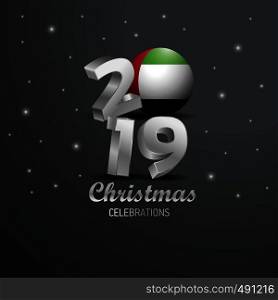 UAE Flag 2019 Merry Christmas Typography. New Year Abstract Celebration background