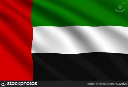 Uae flag, United Arab Emirates country national vector identity. Foreign language learning, international business or travel symbol, realistic 3d waving Uae flag of red, green, white and black colors. Uae flag, United Arab Emirates national identity