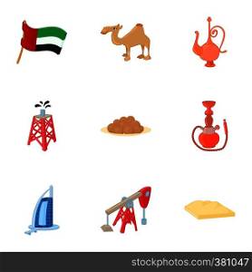 UAE icons set. Cartoon illustration of 9 UAE vector icons for web. UAE icons set, cartoon style
