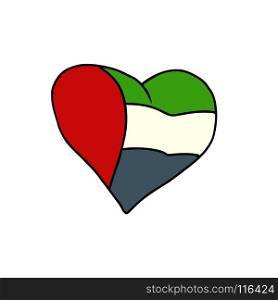 UAE isolated heart flag on white background. Comic book cartoon pop art retro illustration. UAE isolated heart flag on white background