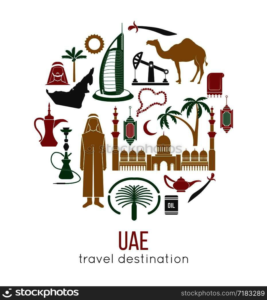 UAE Travel Concept Map. Flat Icons Design. Vector Illustration. UAE ...