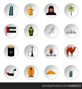 UAE travel set icons in flat style isolated on white background. UAE travel set flat icons