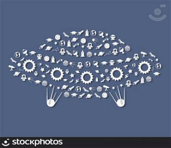 Ufo space ship flying saucer concept of astronomy icons isolated vector illustration