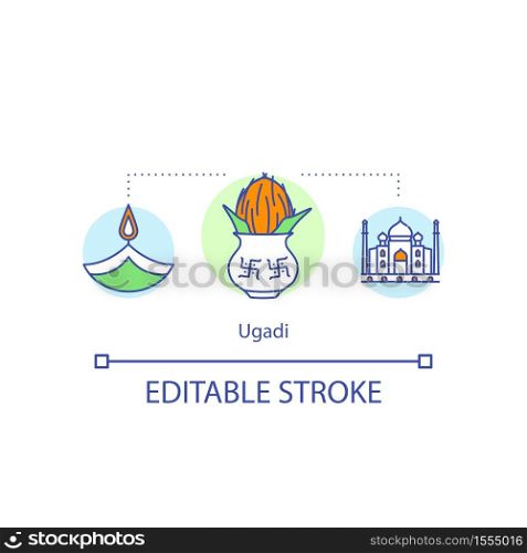 Ugadi concept icon. Mausoleum in India. Festivals and observations. Indian religious and public holidays idea thin line illustration. Vector isolated outline RGB color drawing. Editable stroke. Ugadi concept icon