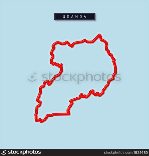 Uganda bold outline map. Glossy red border with soft shadow. Country name plate. Vector illustration.. Uganda bold outline map. Vector illustration