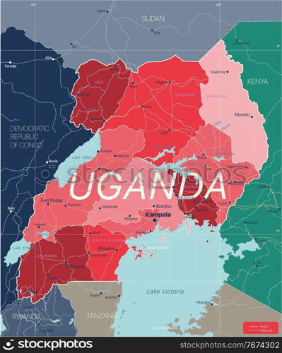 Uganda Country Detailed Editable Map With Regions Cities And Towns