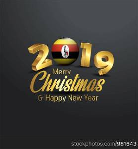 Uganda Flag 2019 Merry Christmas Typography. New Year Abstract Celebration background