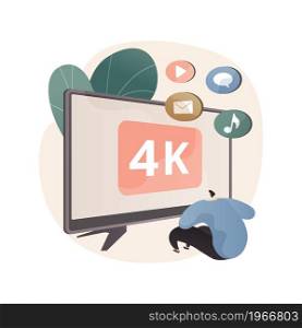 UHD smart TV abstract concept vector illustration. UHD display technology, smart TV, ultra high definition television, home entertainment system, 4k 8k video resolution online abstract metaphor.. UHD smart TV abstract concept vector illustration.