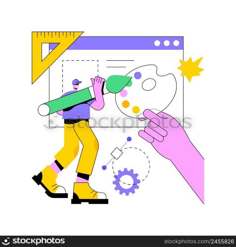 UI and UX design abstract concept vector illustration. Mobile app UI design, website UX, user interface, interaction experience, web development, menu bar, studio portfolio page abstract metaphor.. UI and UX design abstract concept vector illustration.