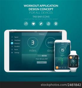 UI design concept with web elements of workout application for different devices isolated vector illustration. UI Design Concept
