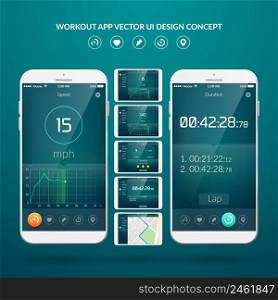 UI design concept with web elements of workout application for mobile and tablet devices isolated vector illustration. UI Design Concept