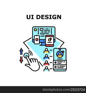 Ui Design Device Vector Icon Concept. Ui Design Device For Scrolling In Application And Communicate With Friend In Messenger App. Computer And Tablet Software Designing Color Illustration. Ui Design Device Vector Concept Color Illustration