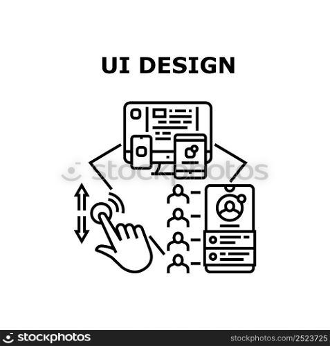 Ui Design Device Vector Icon Concept. Ui Design Device For Scrolling In Application And Communicate With Friend In Messenger App. Computer And Tablet Software Designing Black Illustration. Ui Design Device Vector Concept Black Illustration