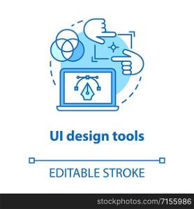 UI design tools concept icon. Software interface development idea thin line illustration. Designing mobile app visuals for user experience. Vector isolated outline drawing. Editable stroke