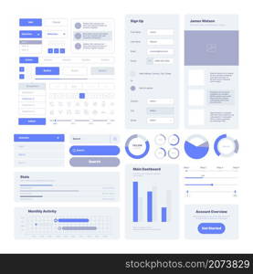 Ui kit. User layout elements for web design projects and mobile application items garish vector templates. Ui web, mobile layout page illustration. Ui kit. User layout elements for web design projects and mobile application items garish vector templates