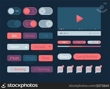 Ui kit. Web themes icon buttons bar menu search line dividers players garish vector template. Illustration interface button app, bar user kit. Ui kit. Web themes icon buttons bar menu search line dividers players garish vector template