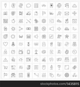 UI Set of 100 Basic Line Icons of travel, hotel, team, communication, chat Vector Illustration