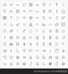 UI Set of 100 Basic Line Icons of vehicle, bus, arrow, valentine&rsquo;s day, valentine Vector Illustration