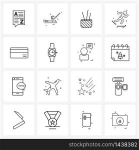 UI Set of 16 Basic Line Icons of atm, jell, running, sports Vector Illustration
