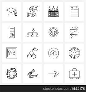 UI Set of 16 Basic Line Icons of computer, text, seo, cv, city Vector Illustration