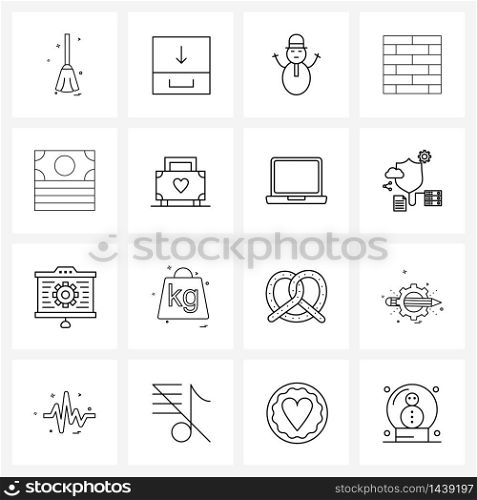 UI Set of 16 Basic Line Icons of money, graphic, snowman, design, art Vector Illustration