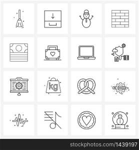 UI Set of 16 Basic Line Icons of money, graphic, snowman, design, art Vector Illustration