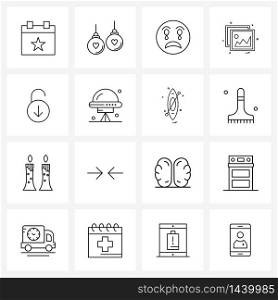 UI Set of 16 Basic Line Icons of open, png, wedding, image, emoji Vector Illustration