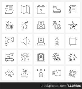 UI Set of 25 Basic Line Icons of apartment, notepad, schedule, notebook, shoes Vector Illustration