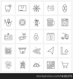 UI Set of 25 Basic Line Icons of ball, photography, snowflakes, picture, camera Vector Illustration