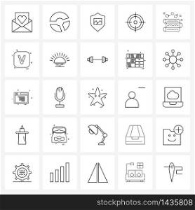 UI Set of 25 Basic Line Icons of camping, target, security, focus, aim Vector Illustration
