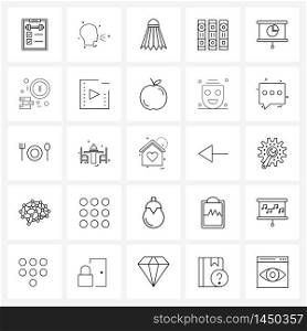 UI Set of 25 Basic Line Icons of file, cover, chat, archive, feathers Vector Illustration