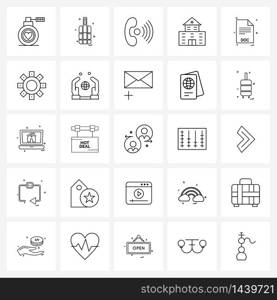 UI Set of 25 Basic Line Icons of file extension, file, call, medicated, building Vector Illustration