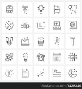 UI Set of 25 Basic Line Icons of file type, file, up, mirror, face Vector Illustration
