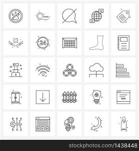 UI Set of 25 Basic Line Icons of sale, information, no, global, communication Vector Illustration