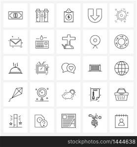 UI Set of 25 Basic Line Icons of universe, sun, tube, down, arrow Vector Illustration