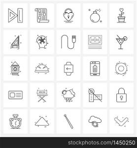 UI Set of 25 Basic Line Icons of wedding, flower, heart lock, terrorism, bomb Vector Illustration