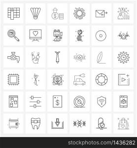 UI Set of 36 Basic Line Icons of mail, flower, gain, daisy flower, Chinese flower Vector Illustration