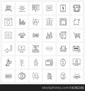 UI Set of 36 Basic Line Icons of money, event, presentation, day, date Vector Illustration