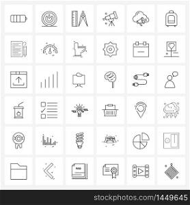 UI Set of 36 Basic Line Icons of suitcase, sound, geometry, cloud, optical telescope Vector Illustration