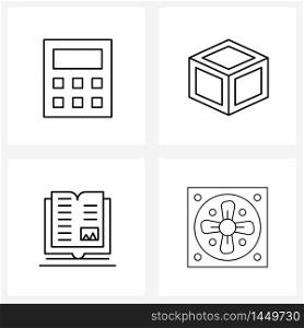 UI Set of 4 Basic Line Icons of accounting, learning, dimensional, book, system Vector Illustration