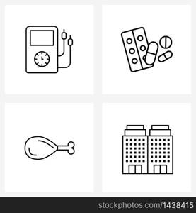 UI Set of 4 Basic Line Icons of ampere; hot; voltmeter; pills; buildings Vector Illustration