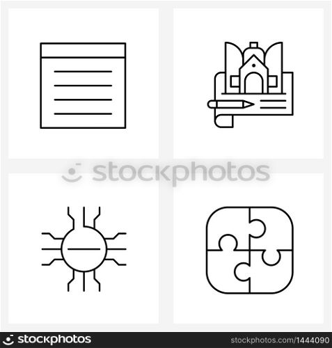 UI Set of 4 Basic Line Icons of app, collecting, text, house, transfer Vector Illustration