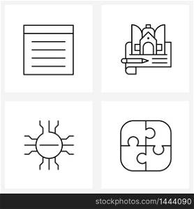 UI Set of 4 Basic Line Icons of app, collecting, text, house, transfer Vector Illustration