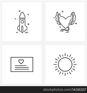 UI Set of 4 Basic Line Icons of army, love, missiles, devil heart, romantic Vector Illustration