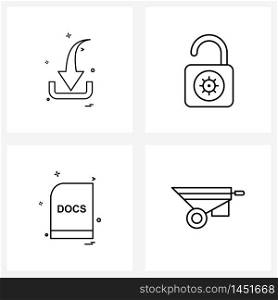 UI Set of 4 Basic Line Icons of arrow, document, download, protection, doc Vector Illustration